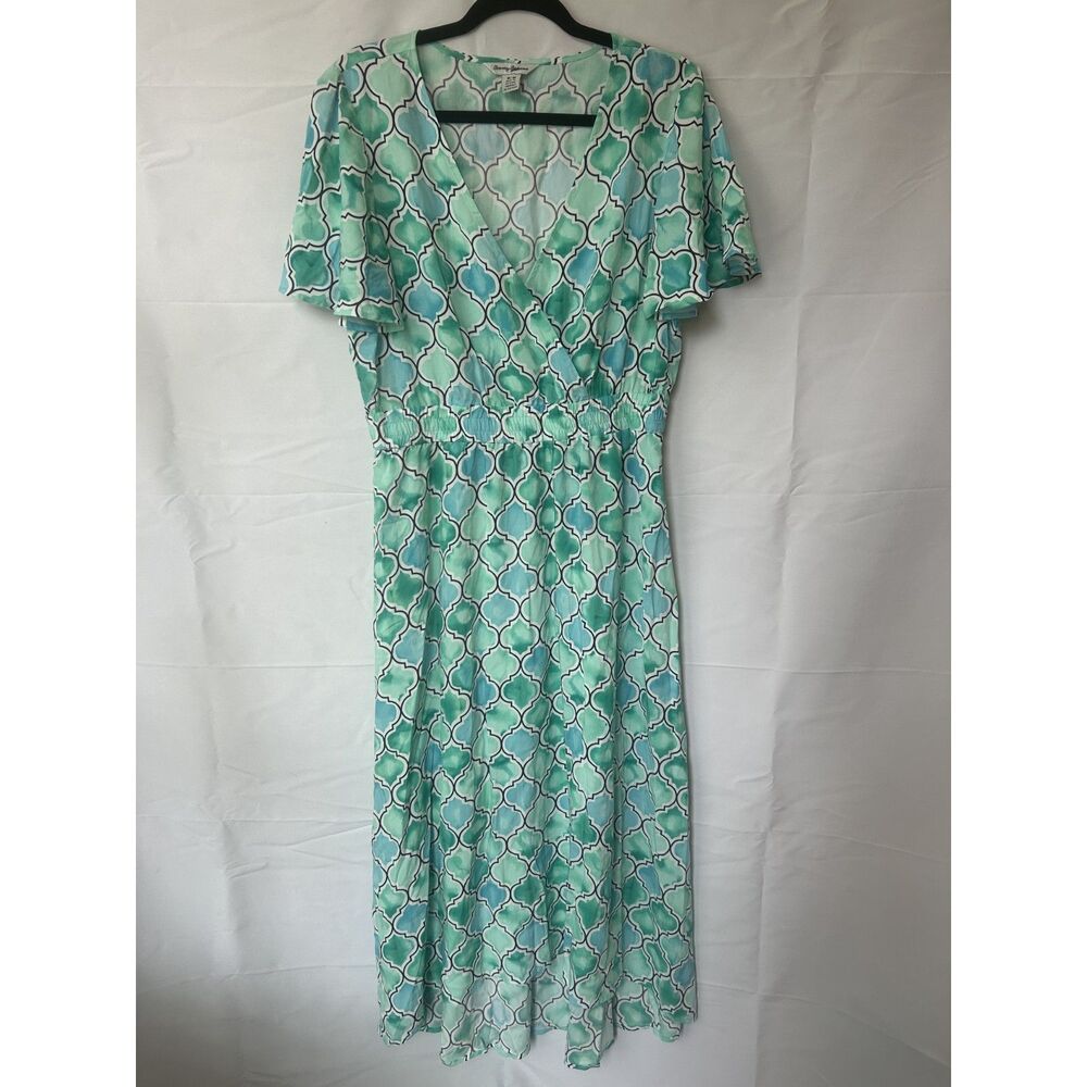 Tommy Bahama Women's Teal Maxi Dress Size M Watercolor Moroccan Tile Pattern